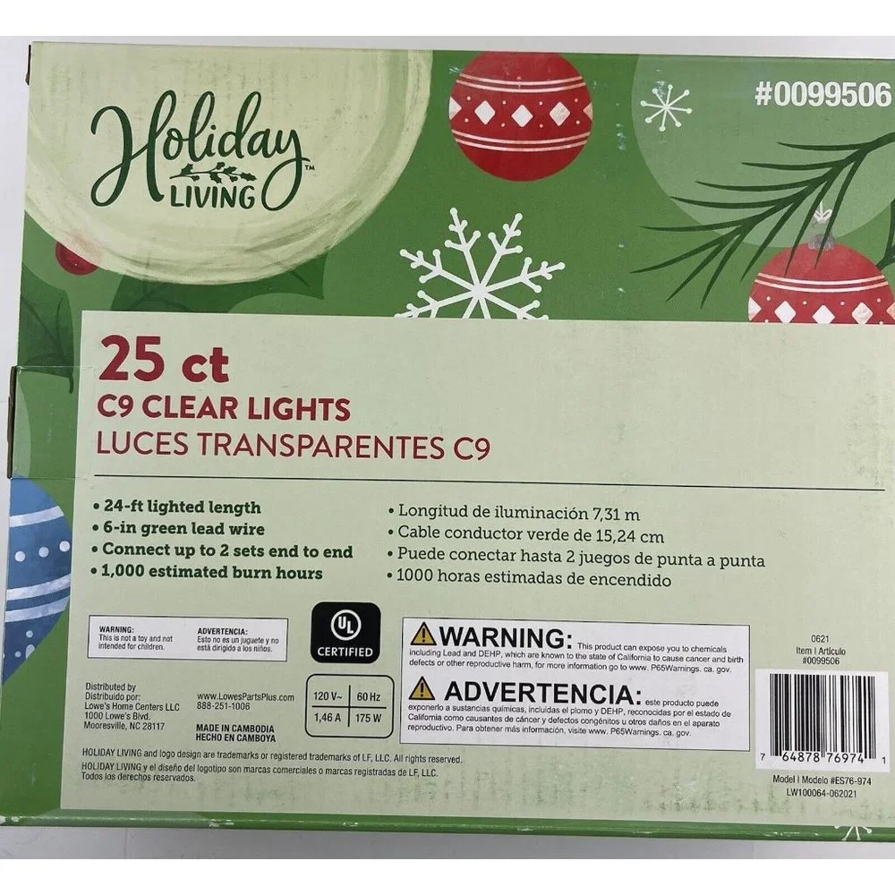 Holiday Living 25‎ Ct C9 Clear Christmas Holiday Incandescent Light Set New